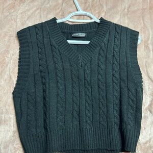 SHEIN Dark Gray Cable Knit V-Neck Sweater Vest